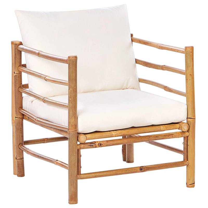 Beliani Gartenstuhl Weiss Heller Holzfarbton 68x63x80 von BELIANI