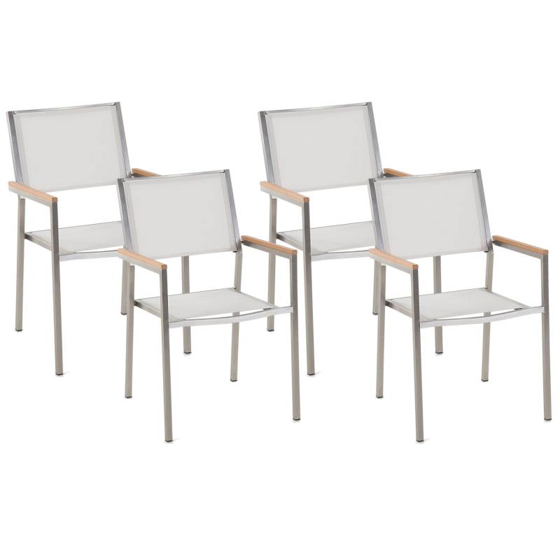 Beliani Gartenstuhl Weiss Silber Heller Holzfarbton 58x55x87 von BELIANI