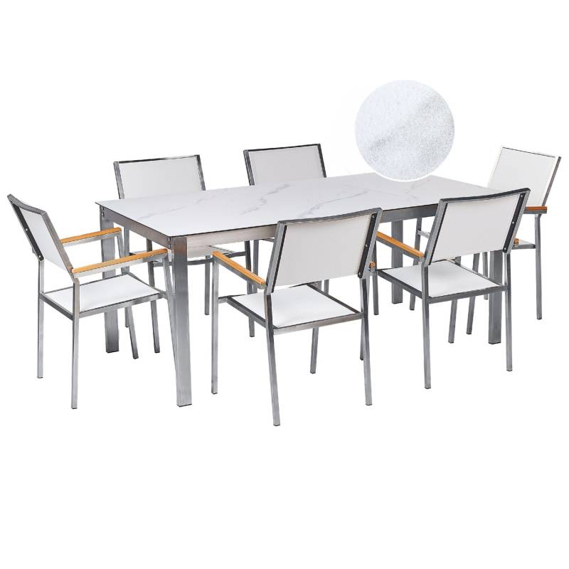 Beliani Gartentisch Set COSOLETO/GROSSETO Weißer Marmor von BELIANI