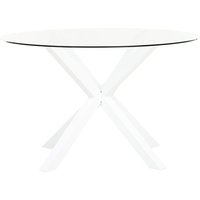 Gartentisch Transparent und Weiß Aluminium ⌀ 120 cm für 4 Personen Glasplatte Rund X-Beine Outdoor Terrasse Balkon Möbel Garten Ausstattung Gartentisch Transparent und Weiß Aluminium ⌀ 120 cm für 4 Personen Glasplatte Rund X-Beine Outdoor Terrasse Balkon Möbel Garten Ausstattung von BELIANI