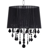 Hängeleuchte Schwarz Metall 3-flammig mit Kristallen aus Acrylglas und Stoffschirm Kronleuchter-Optik Glamour Stil Hängeleuchte Schwarz Metall 3-flammig mit Kristallen aus Acrylglas und Stoffschirm Kronleuchter-Optik Glamour Stil von BELIANI