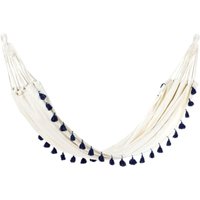 Hängematte Hellbeige Baumwolle und Polyester mit Dunkelblauen Pompons für Drinnen und Draußen Terrase Garten Outdoor Boho-Stil Hängematte Hellbeige Baumwolle und Polyester mit Dunkelblauen Pompons für Drinnen und Draußen Terrase Garten Outdoor Boho-Stil von BELIANI