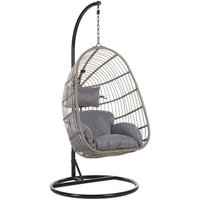 Hängesessel Grau Rattan mit schwarzem Stahl-Gestell inkl. Kissen Outdoor Indoor Boho Stil von BELIANI