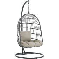 Hängesessel mit Metallgestell Schwarz Flechtseil inklusive 2 Kissen in Taupe Hängestuhl Korb Wohnzimmer Terrasse Balkon Modernes Design von BELIANI