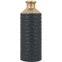 Dekovase Schwarz 14 x 39 cm Flaschenform Goldene Vasenhals mit geometrischem Muster Rundförmig - Gold von BELIANI