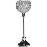 Kerzenständer Silber Glas und Metall Glasschale mit dekorativen Kristallen Glamour Kerze Kerzen Deko Dekoration Elegant - Silber von BELIANI