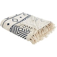Beliani - Kuscheldecke Beige u. Blau Baumwolle 220 x 240 cm Modern mit Fransen Handgewebt Schlafzimmer Wohnzimmer Accessoire Deko Überwurf Wohndecke von BELIANI