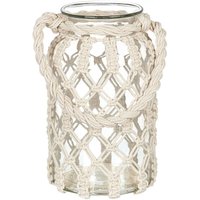 Beliani - Laterne Cremeweiß Glas und Baumwolle Makramee 28 cm mit Henkel Griff Deko Wohnzimmer Schlafzimmer Wohnaccessoires Dekoartikel von BELIANI