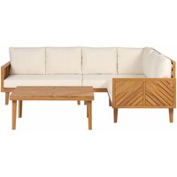 Beliani - Lounge Set Hellbraun Akazienholz 4-teilig für 4 Personen mit Auflagen Hellbeige Stoff Couchtisch Ecksofa Outdoor Garten Terrasse von BELIANI