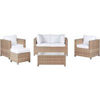 Lounge Set Beige Rattan 5-Teilig für 4 Personen mit Kissen Cremeweiß Modern 2er Sofa 2 Sessel Ottomane und Couchtisch Outdoor Terrasse Garten von BELIANI