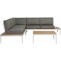 Beliani - Lounge Set Weiß/ Grau Kunstholz Aluminium 5-Sitzer inkl. Auflagen Modern Terrasse Outdoor - Heller Holzfarbton von BELIANI
