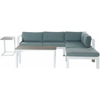 Lounge Set Weiß Aluminium und Kunstholz mit Auflagen Grün Stoff Skandi Modern 5-Sitzer Ecksofa und 2 Couchtische Terrasse Garten Möbel - Heller von BELIANI