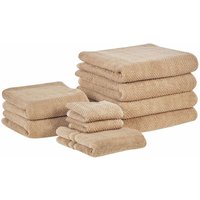 Handtuch-Set mit Badematte Sandbeige Frottee Baumwolle 9-teilig Modern Saugfähig Schnelltrocknend Ringgesponnen für Badezimmer - Beige von BELIANI