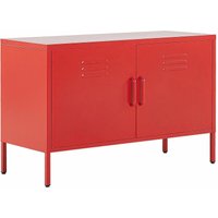 Beliani - Metallschrank Rot Stahl 100 x 40 x 65 cm Sideboard mit hohen Füßen Türen Griffen Regalboden Wohnzimmer Büro Arbeitszimmer Flur Bad - Rot von BELIANI