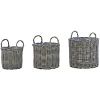 Blumenkörbe 3er Set Taupe aus pe Rattan Geflecht Rund Indoor und Outdoor geeignet Moderne Blumentöpfe - Braun von BELIANI