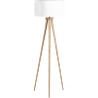 Stehlampe Weiß Holz 140 cm Dreibeinig runder Stoffschirm langes Kabel mit Schalter Modernes Design - Heller Holzfarbton von BELIANI