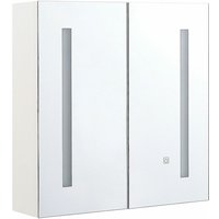 Bad Spiegelschrank Weiß Sperrholzplatte 2 türig 60x60 cm mit LED-Licht Fächern Wandeinbau Modern Trendy Badezimmer Möbel - Silber von BELIANI