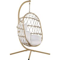 Hängesessel Beige Flechtseil mit Gestell aus Stahl inkl. Kissen Weiß Boho Stil Outdoor Indoor Garten Terrasse Balkon Außenbereich von BELIANI
