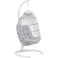 Hängesessel Grau Rattan mit Gestell inkl. Kissen Outdoor Indoor Modern Boho Stil Garten Wohnzimmer Terrasse von BELIANI