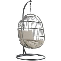 Hängesessel mit Metallgestell Schwarz Rattan / Flechtseil 2 Kissen Taupe Hängestuhl Korb Schwebesessel Wohnzimmer Terrasse Balkon Modernes Design von BELIANI