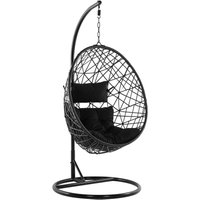 Beliani - Hängesessel mit Gestell Schwarz Polyrattan inkl. Kissen Hängestuhl Korb Schwebesessel Wohnzimmer Terrasse Balkon modern - Schwarz von BELIANI