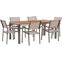 Gartenmöbel Set Eukalyptusholz Edelstahl Tisch 180 cm 6 Stühle Beige Terrasse Outdoor Modern Garten Terrasse - Silber von BELIANI