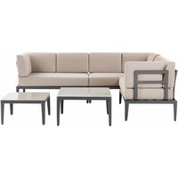 Lounge Set Grau u. Beige Aluminium mit Auflagen zwei Tische für 6 Personen Garten Terrasse Balkon - Grau von BELIANI