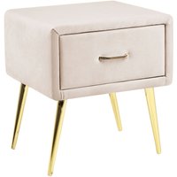 Nachttisch Hellbeige Samt 38 x 46 x 49 cm mit Metallgestell Gold 1 Schublade Rechteckig Aufbewahrung Modern Glamourös Möbel Schlafzimmer Flur von BELIANI