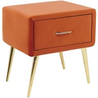 Beliani - Nachttisch Orange Samt 38 x 46 x 49 cm mit Metallgestell Gold 1 Schublade Rechteckig Aufbewahrung Modern Glamourös Möbel für Schlafzimmer von BELIANI