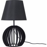 Beliani - Tischlampe Schwarz Holz 41 cm Stoffschirm Lampenfuß in Gitteroptik Kabel mit Schalter Landhausstil - Schwarz von BELIANI