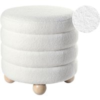 Beliani - Pouf Cremeweiß Bouclé Stoffbezug Gesteppt Rund ⌀ 42 cm mit Holzbeinen Retro für Wohnzimmer Schlafzimmer Esszimmer Garderobe Flur von BELIANI