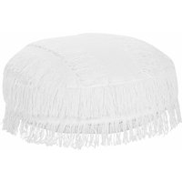 Pouf Weiß Baumwolle ⌀ 50 cm Rund mit Fransen Gefochten Strickhocker Strickpouf Boho für Wohnzimmer Kinderzimmer Schlafzimmer Haushalt Wohnen - Weiß von BELIANI