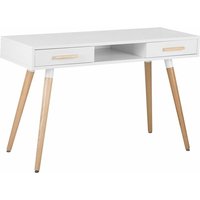 Schreibtisch Weiß 120 x 45 cm mit 2 Schubladen Modernes Design - Heller Holzfarbton von BELIANI