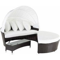 Strandkorb dunkelbraun/cremeweiß Polyrattan Baumwolle 2-Sitzer Sonnendach inkl. Kissen Ottomane Tisch - Weiß von BELIANI