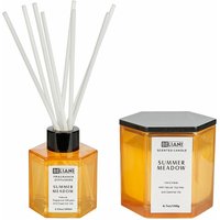 Beliani - Raumduft-Set Orange Sojawachs und Duftöl Duftkerze im Glas mit Deckel und Diffuser mit Stäbchen Duftnote: Sommerwiese Geschenkset - Orange von BELIANI