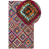 Teppich Bunt Baumwolle Polyester 80 x 150 cm Kurzflor Rauten Handgewebt Rechteckig - Lila von BELIANI