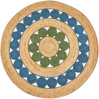 Beliani - Teppich Blau und Grün Rund 140 cm Rustikaler Boho Spirale Geflochtene Handgefertigt Natur Jute Schlafzimmer Wohnzimmer - Natürlich von BELIANI