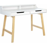 Schreibtisch Weiß / Heller Holzfarbton MDF-Platte mit Melaminbeschichtung 110 cm 2 Schubladen Aufsatz für Kinderzimmer Arbeitszimmer Büro - Weiß von BELIANI