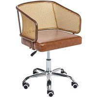 Beliani - Schreibtischstuhl Braun Kunstleder Polyrattan Wiener Geflecht Rückenlehne Höhenverstellbar Drehbar Armlehnen Retro Stil Bürostuhl Home Beliani - Schreibtischstuhl Braun Kunstleder Polyrattan Wiener Geflecht Rückenlehne Höhenverstellbar Drehbar Armlehnen Retro Stil Bürostuhl Home von BELIANI
