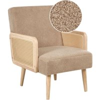 Sessel Sandbeige Bouclé Stoff mit Wiener Geflecht Armlehnen Gepolstert Retro Stil Modern Polstersessel Schlafzimmer Wohnzimmer Flur Sessel Sandbeige Bouclé Stoff mit Wiener Geflecht Armlehnen Gepolstert Retro Stil Modern Polstersessel Schlafzimmer Wohnzimmer Flur von BELIANI