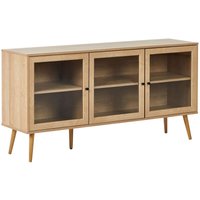 Beliani - Sideboard mit 3 Türen Hellbraun Spanplatte Kiefernholzbeine 2 Einlegeböden mit Glasfront Minimalistischer Stil von BELIANI