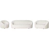 Beliani - Sofa Set Weiß Samt 3-Teilig mit Niedrigen Rückenlehnen Gesteppt Oval Muschel Form Retro Wohnzimmer Sitzgruppe Sessel 2-Sitzer und 3-Sitzer von BELIANI
