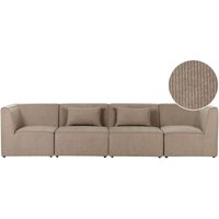 Beliani - Sofa Taupe Stoffbezug aus Cord mit Armlehnen 2 Kissen 4-Sitzer Modulsofa Wohnzimmermöbel Modern Wohnecke Sitzecke von BELIANI