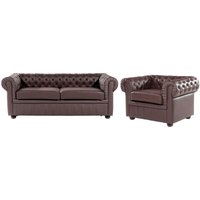 Sofa und Sessel Braun Echtleder 4-Sitzer Set Chesterfield Stil Glamourös Wohnzimmer von BELIANI