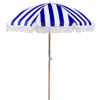 Sonnenschirm Blau Stoff-Bespannung Rund ⌀ 150 cm mit Volant Regenschutz Holzmast Neigungsfunktion Kurbel Boho Garten Outdoor Balkon Terrasse - Weiß von BELIANI