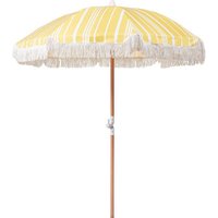 Sonnenschirm Gelb Stoff-Bespannung Rund ⌀ 150 cm mit Volant Regenschutz Holzmast Neigungsfunktion Kurbel Boho Garten Outdoor Balkon Terrasse - Gelb von BELIANI