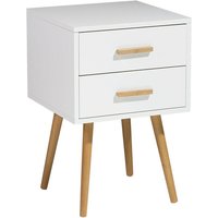 Beliani - Nachttisch Weiß mdf Platte Gummibaumholz 61 x 40 x 40 cm Modern Stilvoll 2 Schubladen Schlafzimmer - Heller Holzfarbton von BELIANI