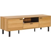Beliani - TV-Möbel Heller Holzfarbton / Schwarz MDF-Platte 160 x 40 x 51 cm mit Metallgestell 2 Türen Schublade Offenem Fach Wohnzimmer Ausstattung von BELIANI