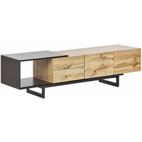 Beliani - TV-Möbel Schwarz / Heller Holzfarbton 44 x 160 x 39 cm Modern 2 Türe mit 2 Schubladen MDF-Platte Offenes Fach Praktisch Wohnzimmer - Schwarz von BELIANI