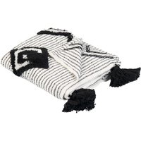 Beliani - Tagesdecke Weiß und Schwarz Polyester pet 130 x 150 cm mit dekorativen Quasten Handgefertigt Beliani - Tagesdecke Weiß und Schwarz Polyester pet 130 x 150 cm mit dekorativen Quasten Handgefertigt von BELIANI